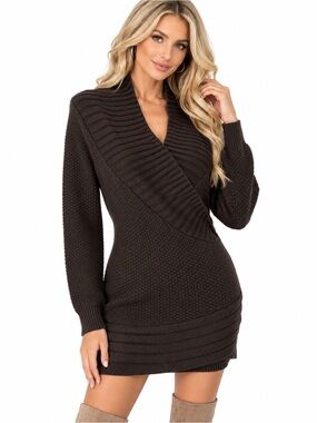 Bebe Size S Black Textured Knit Shawl Collar Long Sleeve Sweater Tunic